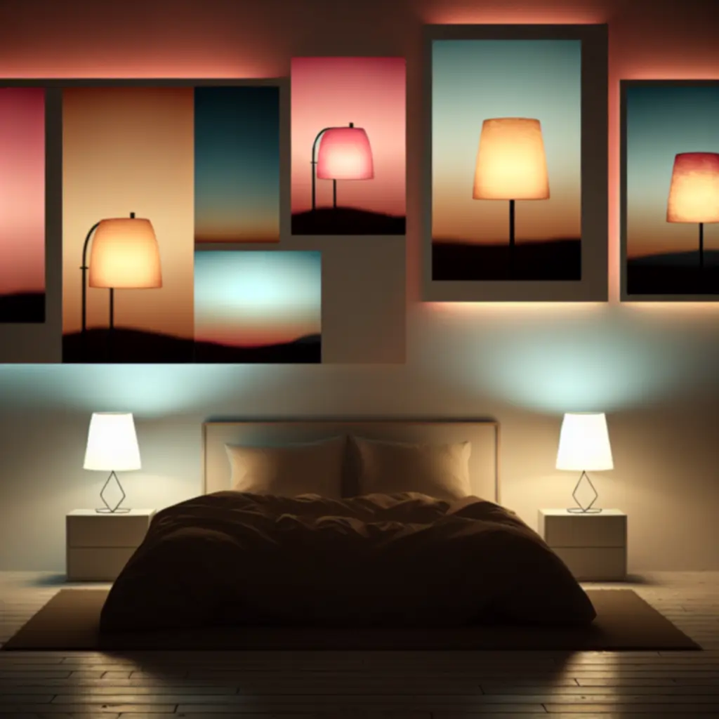 Nastrojowe oświetlenie z gradientami zachodu słońca w minimalistycznym wnętrzu