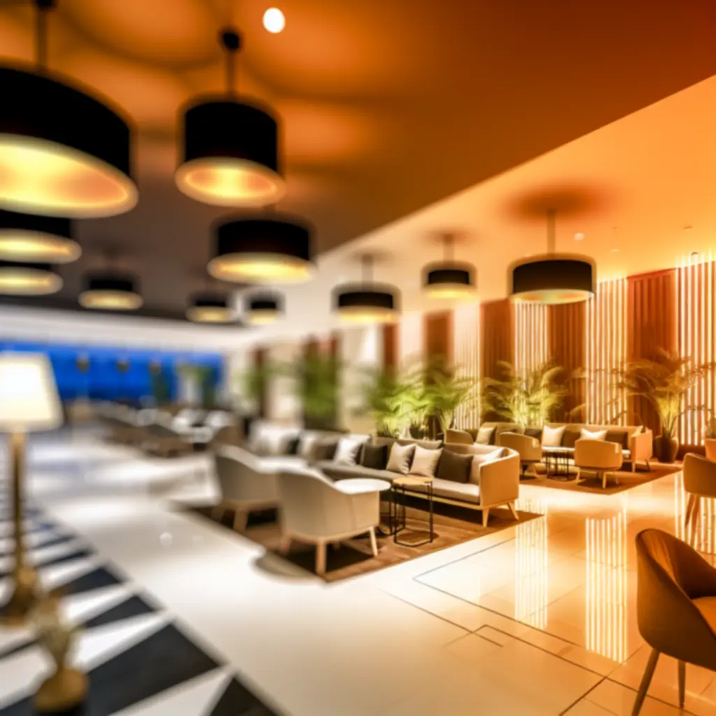 Eleganckie wnętrze butikowe z nastrojowym oświetleniem Nadavasan