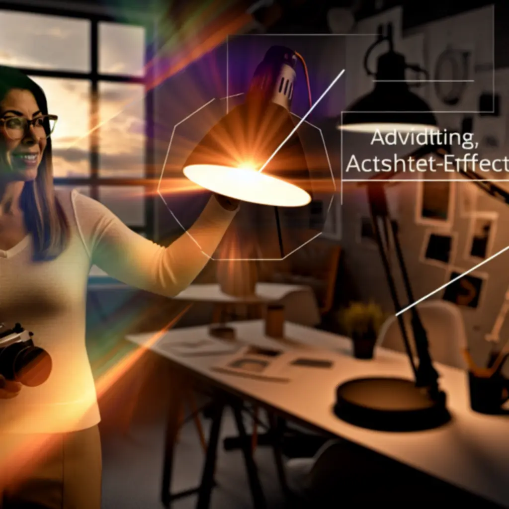 Kreatywne studio z oświetleniem Nadavasan tworzącym efekt zachodu słońca