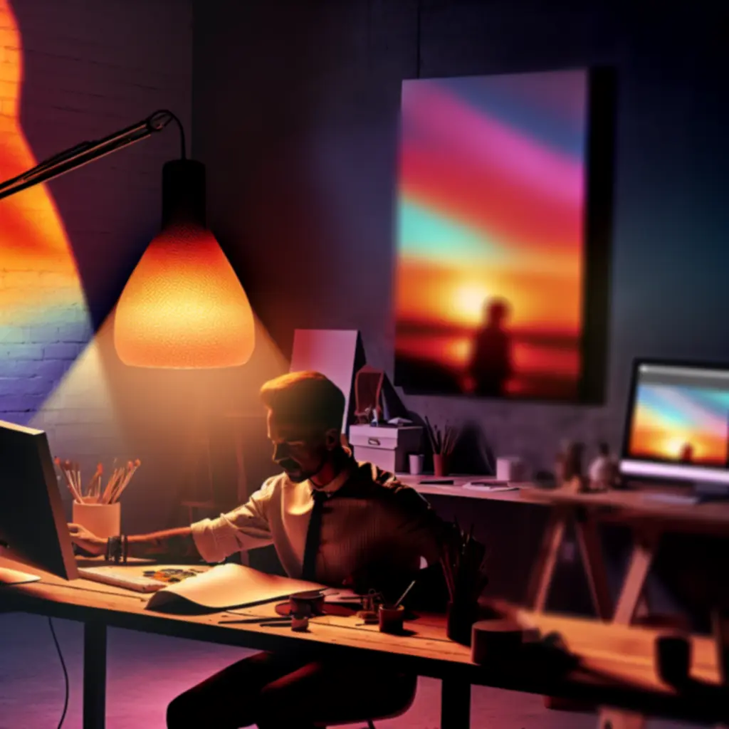 Twórcze studio z oświetleniem Nadavasan inspirującym do pracy