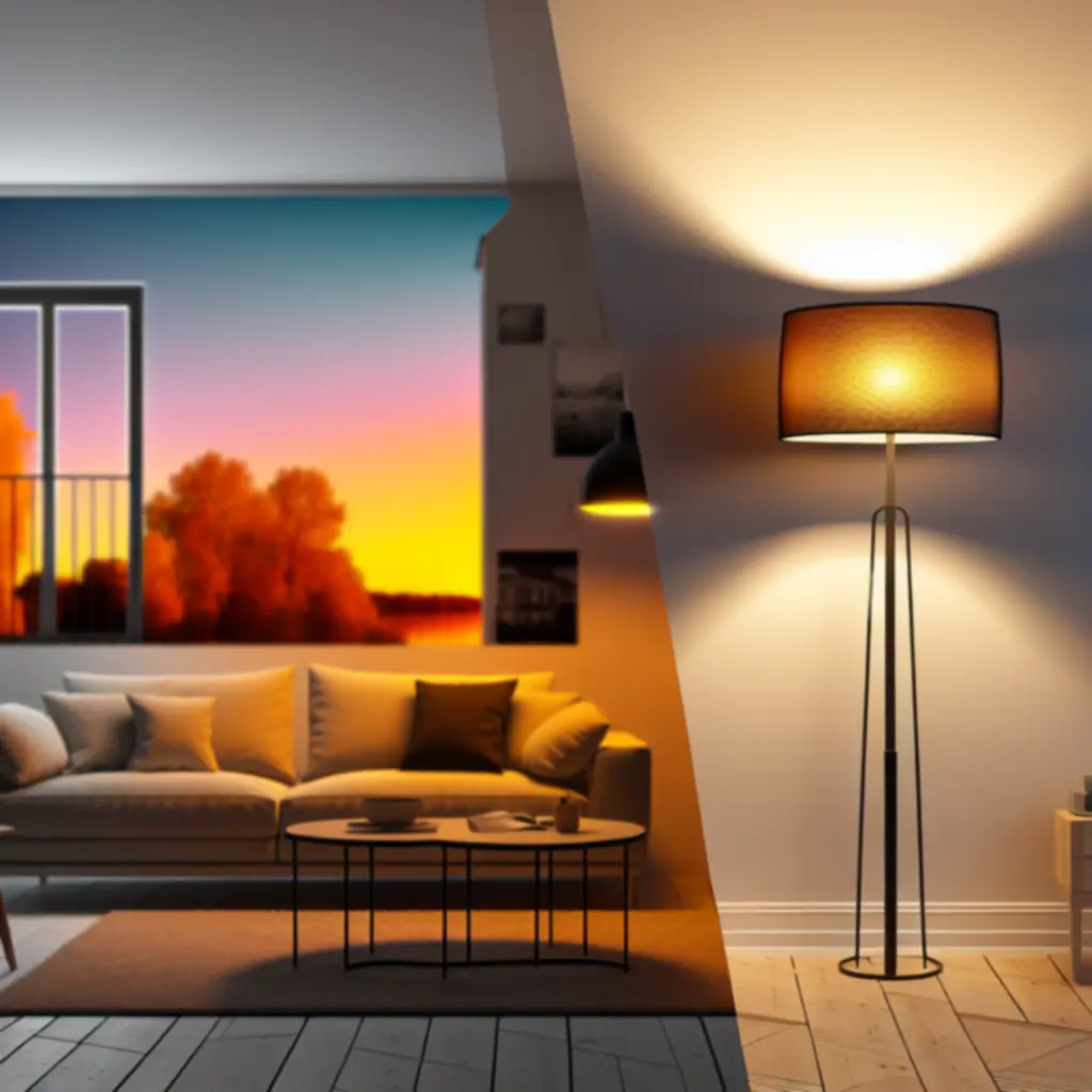 Salon z miękką poświatą zachodu słońca od Nadavasan Lights