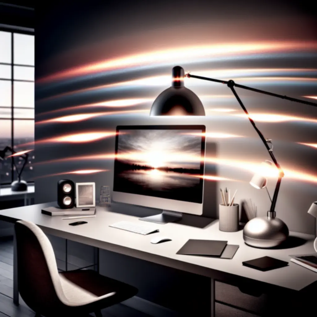 Nowoczesne biuro domowe z ambientowym światłem Nadavasan