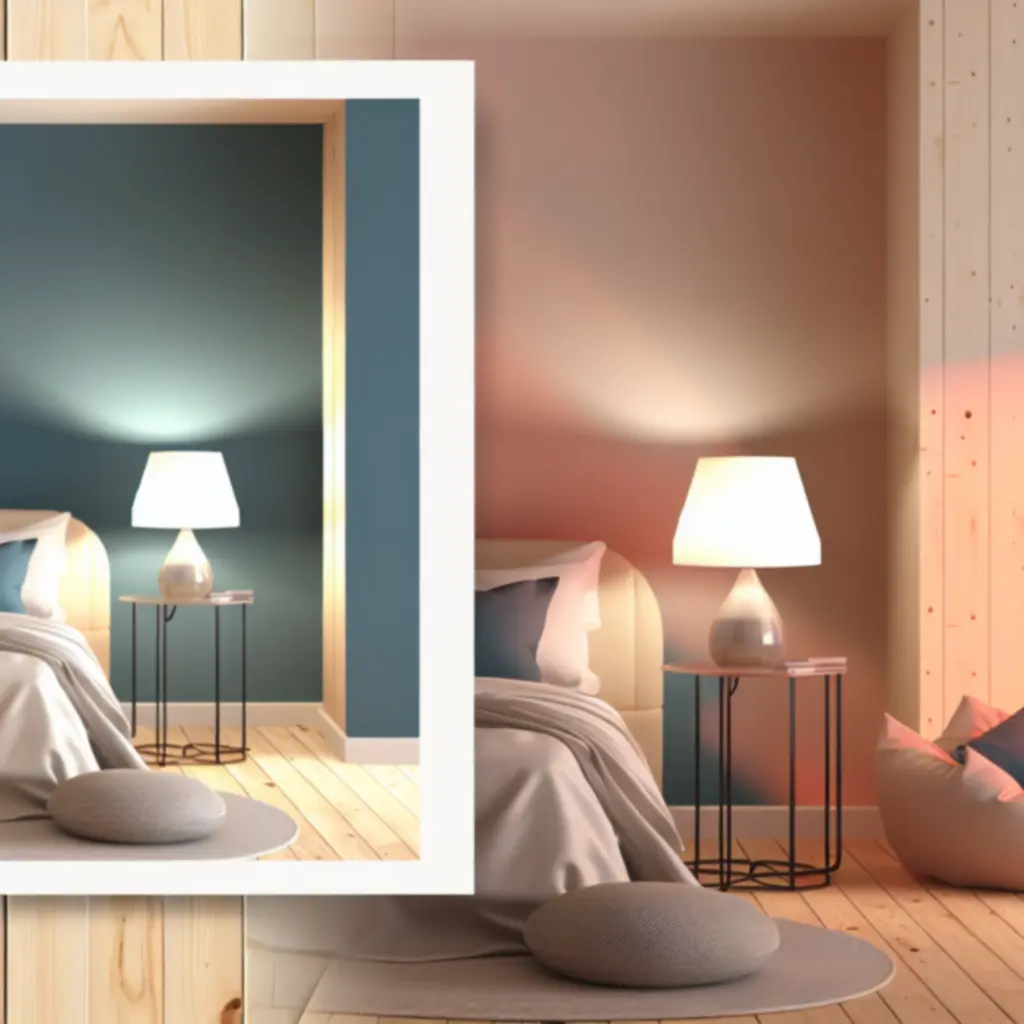 Nastrojowe oświetlenie zachodu słońca w eleganckiej sypialni